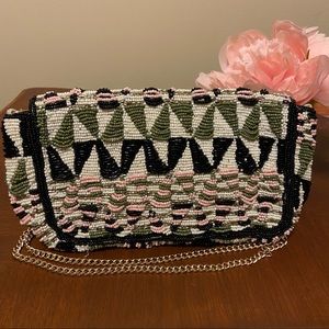 Zara Woman Crossbody Beaded Purse With Gold Chain